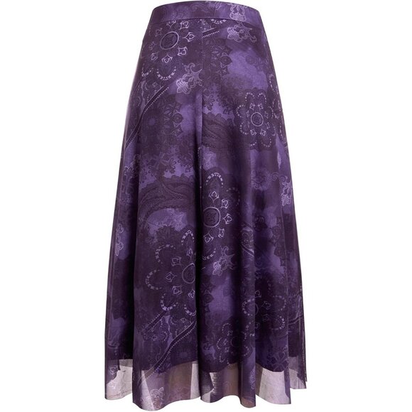 Women Purple 100% Polyester Long Maxi Gothic Flowy Boho Floral Print Mesh Skirts - Picture 2 of 7